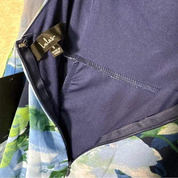 Lulus‎ Flowery Passion Blue Floral Print Cowl Neck Midi Dress Women’s Small NEW - Picture 9 of 14